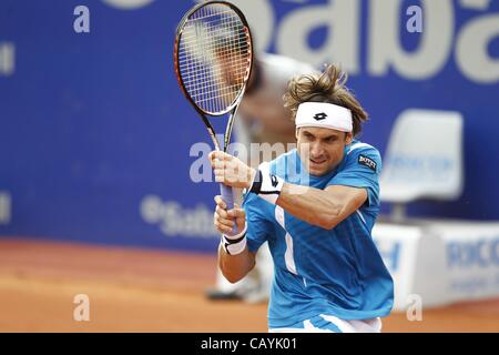 David Ferrer (ESP), 27 aprile 2012 - Tennis : David Ferrer della Spagna in azione durante gli Uomini Singoli Quarti di finale della partita del Barcelona Open Banco Sabadell torneo di tennis presso il Real Club de tenis a Barcellona, Spagna, 27 aprile 2012. (Foto di AFLO) [3604] Foto Stock