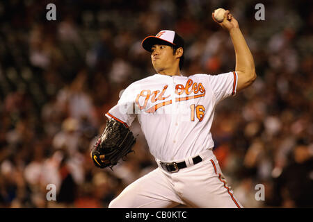 15 maggio 2012 - Baltimore, Maryland, Stati Uniti - Baltimore Orioles pitcher WEI-YIN CHEN getta contro i New York Yankees a Rigogolo Park. (Credito Immagine: © Ryan Lasek/eclipse/ZUMAPRESS.com) Foto Stock