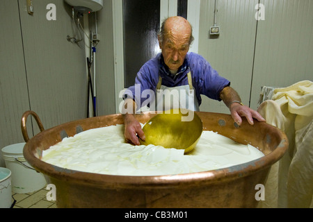 Guglielmo Locatelli, latteria Locatelli, Reggetto, Val Taleggio, Lombardia, Italia Foto Stock