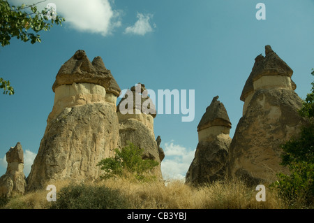 Il cosiddetto "Camini di Fata', tufo, le formazioni rocciose sono una notevole visione presso Pasabag nel Zelve Valley in Cappadocia Foto Stock