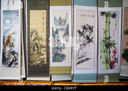 Cina, Hong Kong, il Mercato Stanley, Calligrafia Artwork Display Foto Stock