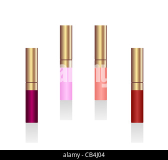 Illustrazione realistica di rossetti sono isolati su sfondo bianco. Vettore Foto Stock