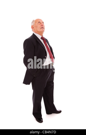 Imprenditore Senior guardando alla copia spazio(isolato su bianco) Foto Stock
