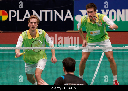 Badminton Giocatori Ruud Bosch (sinistra) da e Koen Ridder (destra) dai Paesi Bassi Foto Stock