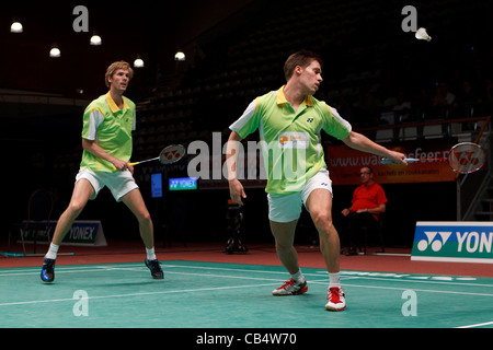 Badminton Giocatori Ruud Bosch (sinistra) e Koen Ridder (destra) dai Paesi Bassi Foto Stock