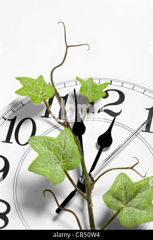 Orologio e ivy, il concetto di tempo Foto Stock