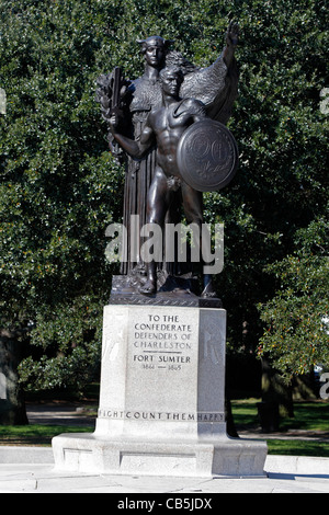 Statua dedicata ai difensori Confederati di Charleston, Carolina del Sud, Fort Sumter, USA GUERRA CIVILE 1861-1865 Foto Stock