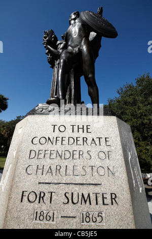 Statua dedicata ai difensori Confederati di Charleston, Carolina del Sud, Fort Sumter, USA GUERRA CIVILE 1861-1865 Foto Stock