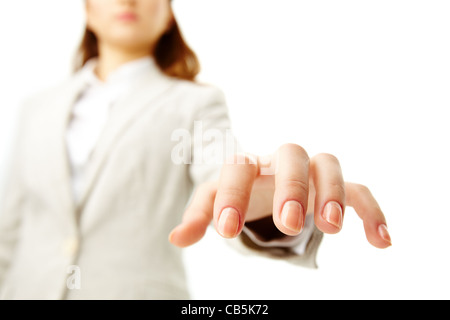 Immagine della mano umana mantenendo il palmo verso il basso sullo sfondo delle donne Foto Stock