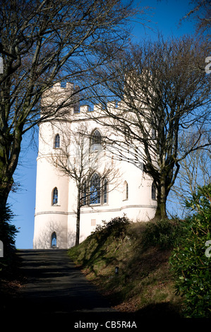 Torre Belvedere,Haldon Belvedere (Lawrence castello del XVIII secolo il Grade II* elencati triangolare con torre circolare, le torrette d'angolo. Foto Stock