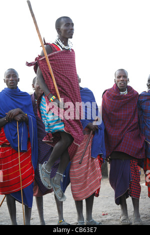 Tradizionali danze Masai, Ngogongoro Area di conservazione, Tanzania Foto Stock