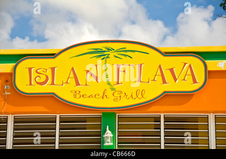 Islan Flava restaurant sign su Front Street in Philipsburg, St Maarten Foto Stock