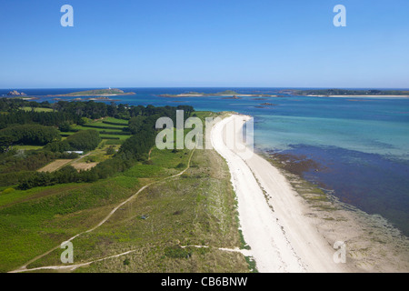 Foto aerea di Tresco, isole Scilly, Cornwall, Inghilterra, Regno Unito, GB Gran Bretagna, Isole britanniche, Europa Foto Stock