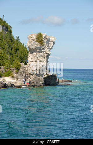 Pilastri roccioso del vaso isola in Fathom cinque National Marine Park vicino a Tobermory sulla penisola di Bruce, Georgian Bay, Ontario, Canada Foto Stock