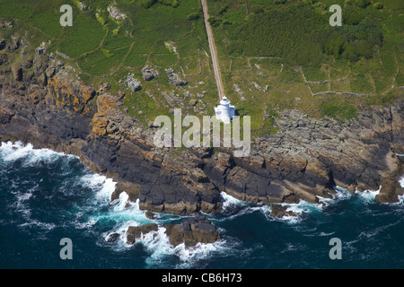 Foto aerea di Premnoplex Du Faro Lands End Penisola, West Penwith, Cornwall, Inghilterra, UK, Regno Unito, Foto Stock