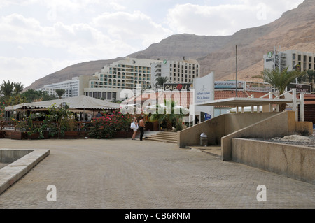 Vista del Mar Morto resort con hotel edifici, Israele, Asia Foto Stock