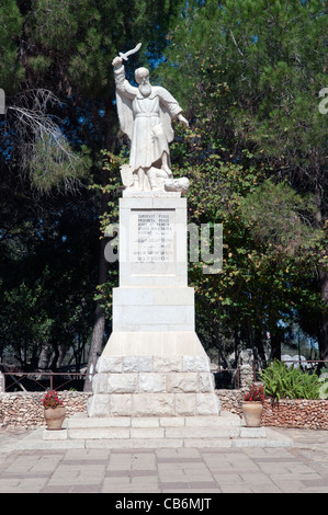 Notevole la statua del Profeta Elia macellazione profeti di Baal, Mukhraka,Galilea, Israele,Asia, Medio Oriente Foto Stock