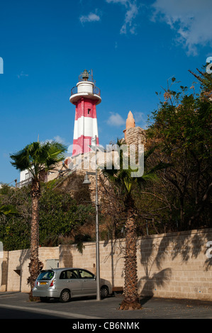 Faro in porto, Vecchia Jaffa , Israele, Asia, Mediterraneo Foto Stock