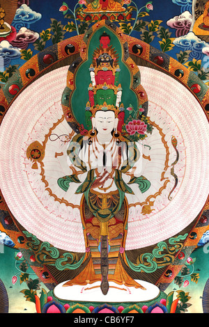 Avalokiteshvara Bodhisattva della compassione thangka dal Nepal. Alta qualità della pittura. Foto Stock