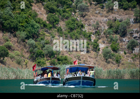 Gite in barca nel fiume Dalyan FETHIYE Turchia Foto Stock