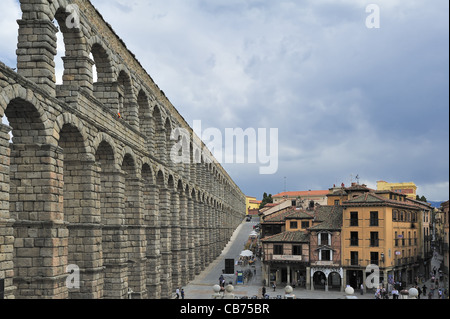 roman aqueduct in Segovia (Spain) Foto Stock