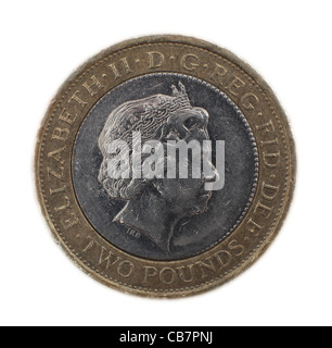 Tagliare due British pound coin. Foto di James Boardman. Foto Stock