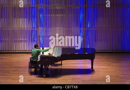 Sintonizzazione di un grande pianoforte nel Muziekgebouw sala da concerto di Amsterdam, Paesi Bassi Foto Stock