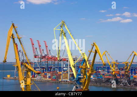 Gru e container nel porto, Odessa, Ucraina Foto Stock