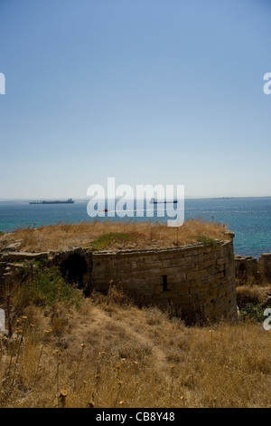 I Dardanelli da Seddulbahir fort sulla penisola di Gallipoli attaccata come parte della campagna 1915 nella prima guerra mondiale Foto Stock