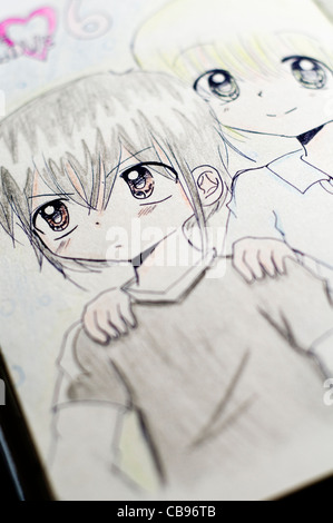 Dettaglio del giapponese di stile manga disegni in un libro a fumetti Foto Stock