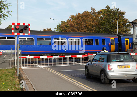 Un passaggio a livello ferroviario nel Nottinghamshire, England, Regno Unito Foto Stock