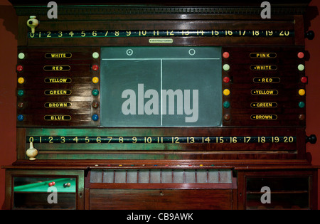 Quadro di valutazione da biliardo, Sala biliardo, Royal Automobile Club, London, Regno Unito Foto Stock