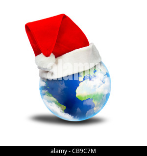 La terra nel nuovo anno di hat su sfondo bianco Foto Stock