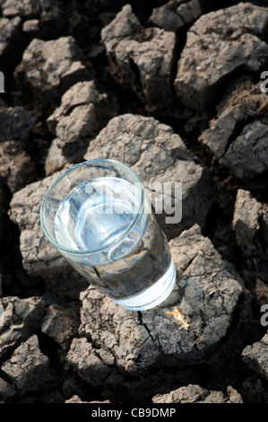 Bicchiere di acqua sul secco massa rotto. India Foto Stock