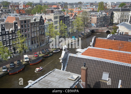 Vista dai tetti per il canale Keizersgracht, Amsterdam, Paesi Bassi Foto Stock