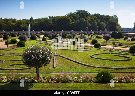 Diane de Poitiers giardino formale al castello di Chenonceau, Valle della Loira, Francia Foto Stock