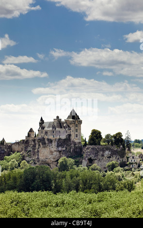 Chateau de Montfort nella valle della Dordogna, Vitrac, Dordogne, Francia, Europa Foto Stock