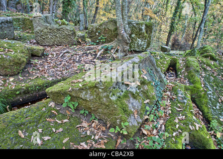 I resti del villaggio altomedievale di Santa Cecilia, provincia di Viterbo, Italia. Foto Stock