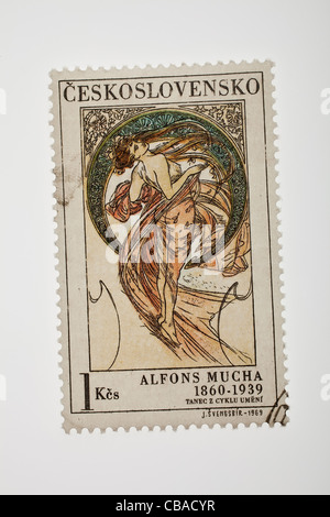 1 cecoslovacca denominazione corona francobollo con motivo di danza dal pittore Alfons Mucha (1860-1939). (CTK foto/Martin Sterba) Foto Stock