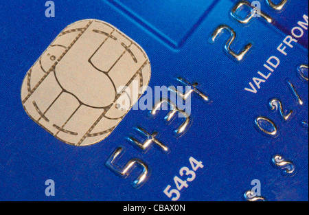 Vista macro di un chip e pin carta di credito Foto Stock