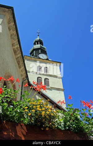 Chiesa di Saint Jean Baptiste, Megeve, Alta Savoia, Francia, sulle alpi francesi. Foto Stock