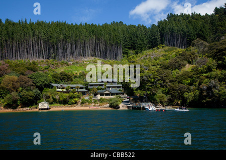 Lochmara Lodge, Marlborough Sounds, Isola del Sud, Nuova Zelanda Foto Stock
