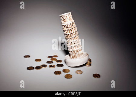 Euro, Coin, valuta la Torre Pendente di Pisa Foto Stock