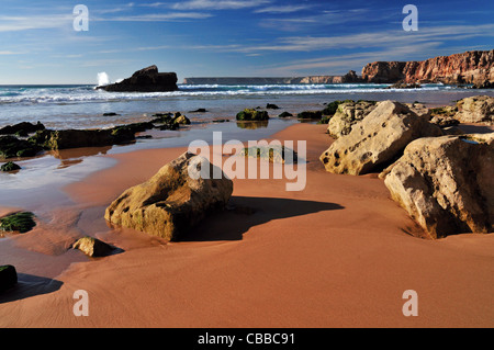 Il Portogallo, Algarve: rocciosa e spiaggia naturale Praia do Tonel in Sagres Foto Stock