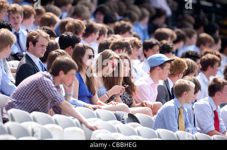 Sostenitori Watch the Eton versetti Harrow partita di cricket al Lords a Londra. Foto di James Boardman. Foto Stock