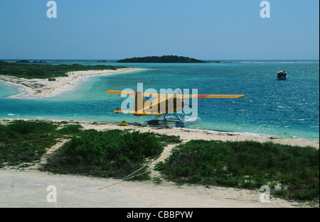 A bordo di un idrovolante decolla da giardino chiavi del Parco Nazionale di Dry Tortugas per tornare a Key West a Florida Keys Foto Stock