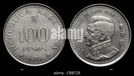 100 Pesos coin, General Jose de San Martin, Argentina, 1979 Foto Stock