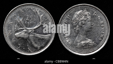 25 centesimi moneta, Canada, 1986 Foto Stock