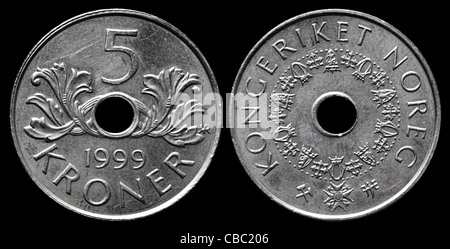 5 Kroner coin, Norvegia, 1999 Foto Stock