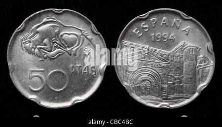 50 pesetas Coin, Spagna, 1994 Foto Stock